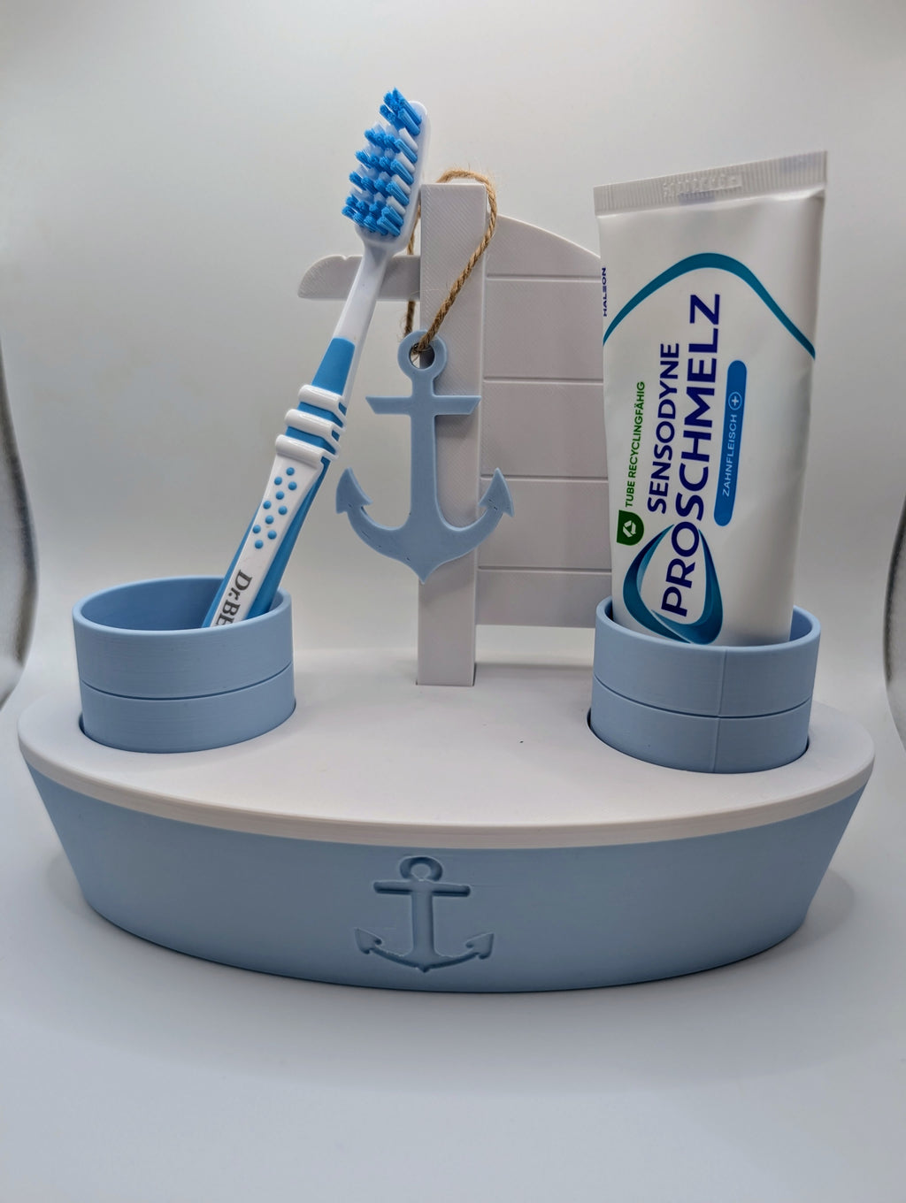 Hajós Fürdőszobai Rendező – 3D Nyomtatott Fogkefe Tartó (Kék-Fehér)